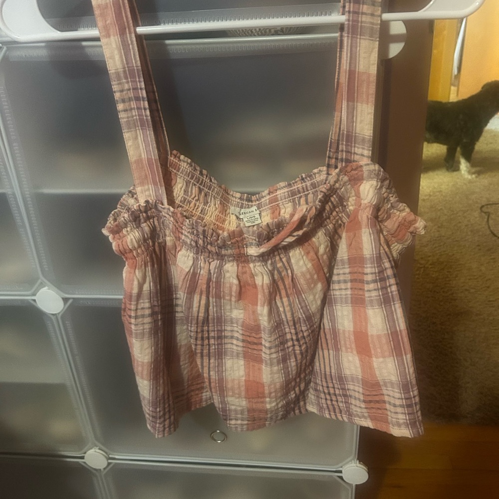 American Eagle Outfitters Pink and Purple Plaid Top